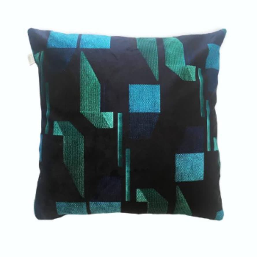 Marie Murphy Studio Green and Navy Patterned Velvet Cushion