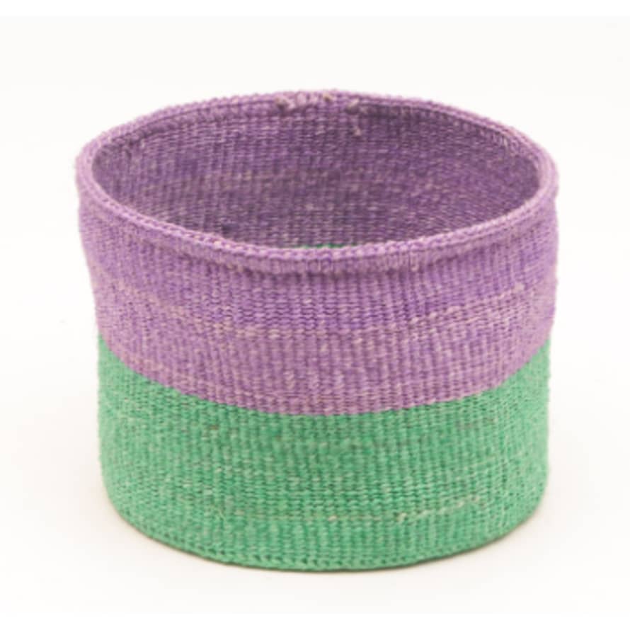 The Basket Room Small Purple & Green Block Colour Woven Basket