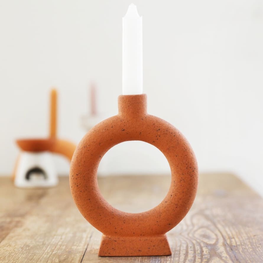&Quirky Terracotta Ring Donut Candlestick Holder