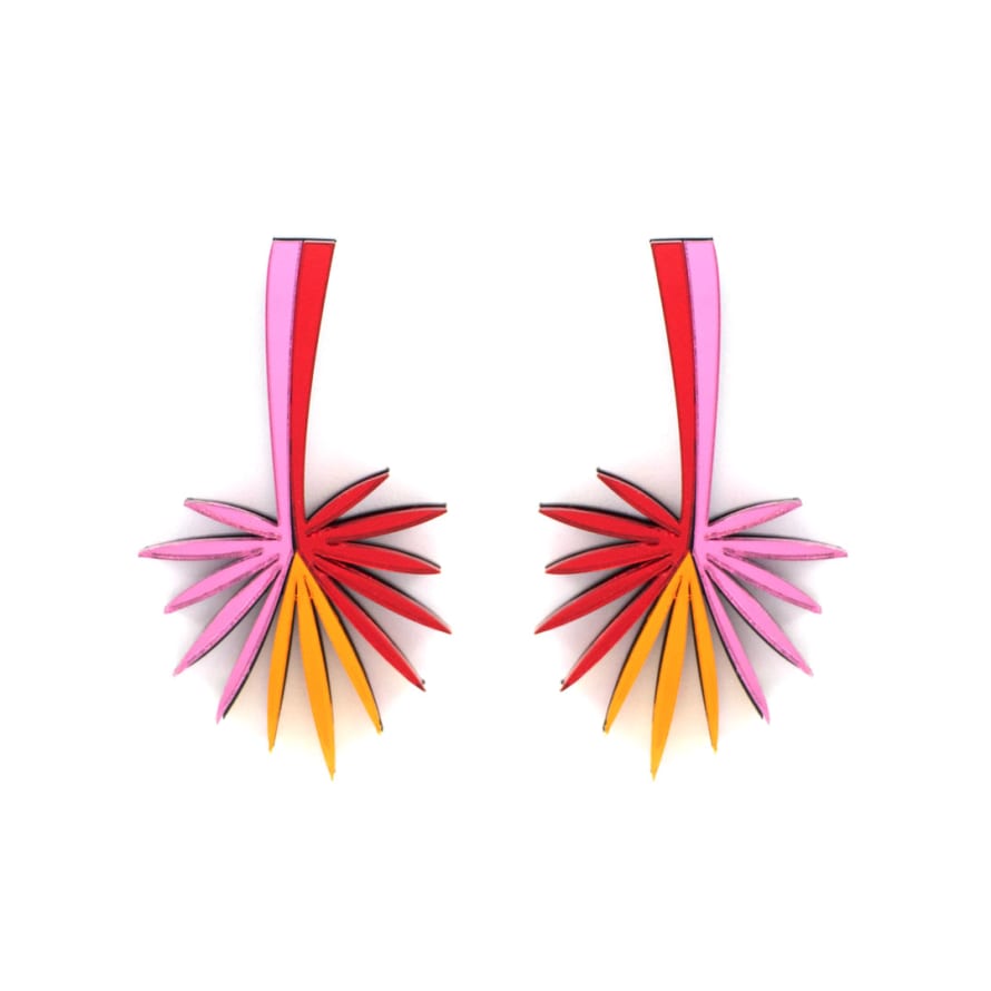 Lausett Handmade Methacrylate Earrings Red Palm