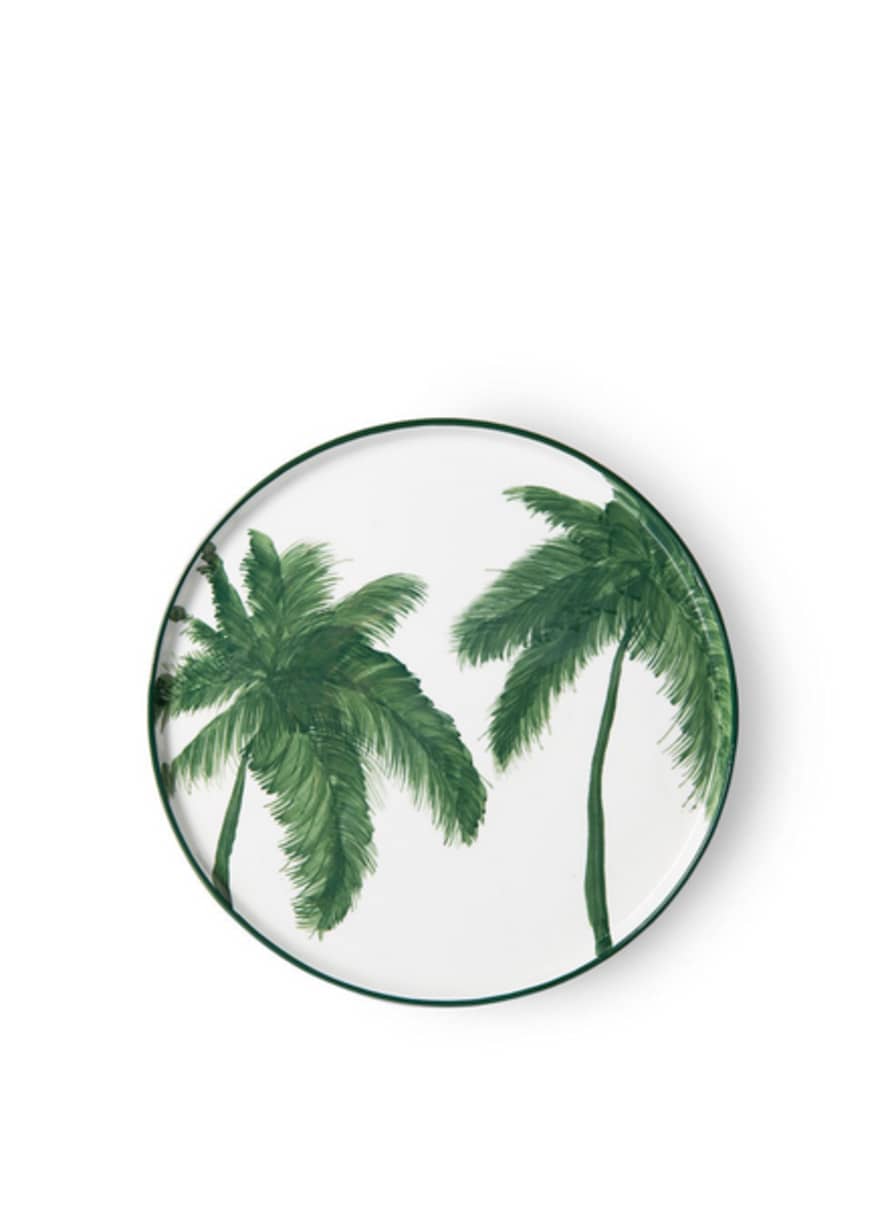 HK Living Bold & Basic Ceramics: Porcelain Dinner Plate Palms, Green