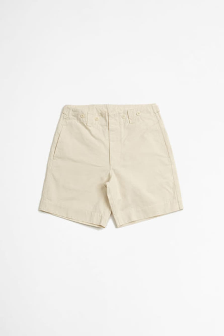 Margaret Howell Cinch Belt Shorts Washed Compact Cotton Natural
