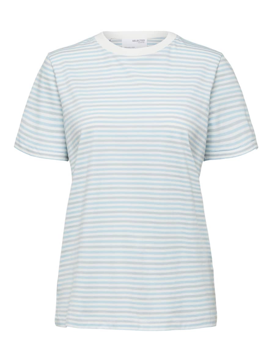 Selected Femme Perfect Tee - Snow White / Cashmere Blue Stripes 