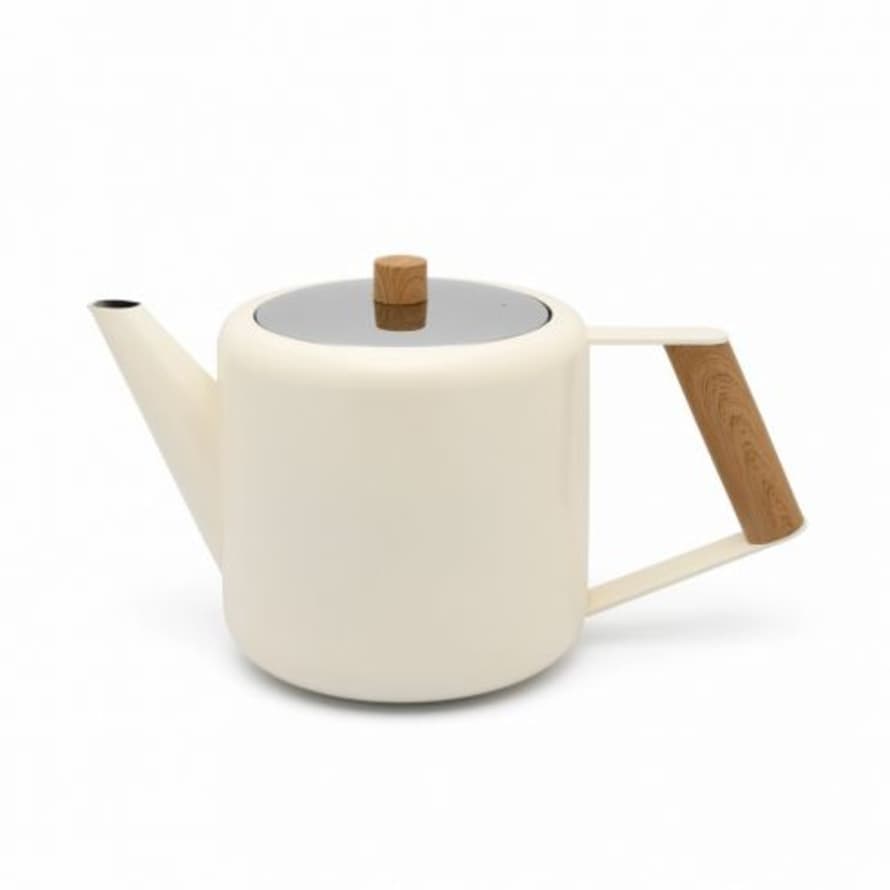 Bredemeijer Holland Bredemeijer Teapot Double Wall Duet Boston Design 1.1l In White With Wood Look Fittings
