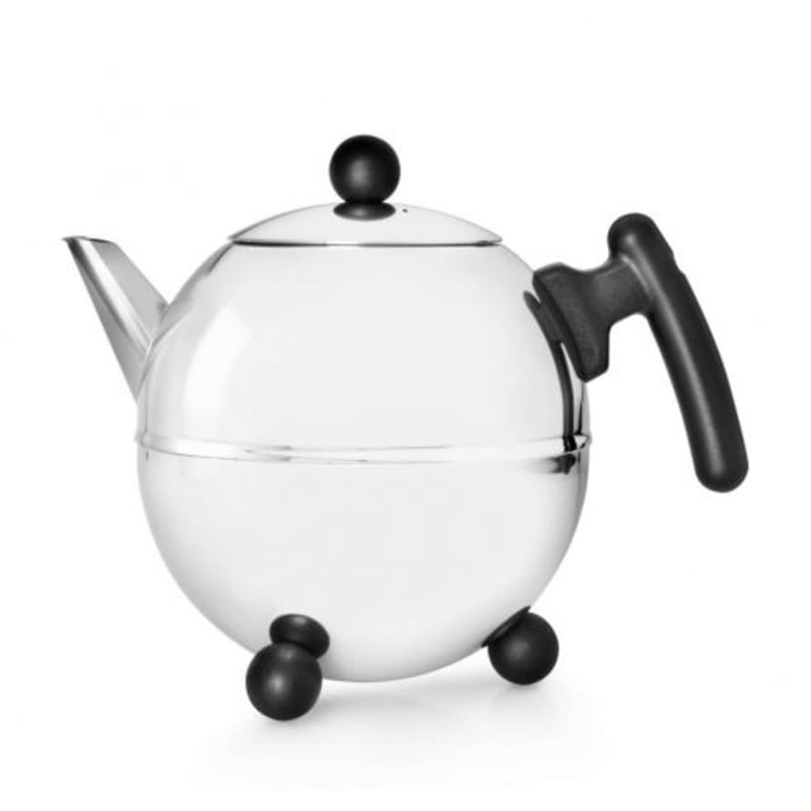 Bredemeijer Holland Bredemeijer Teapot Double Wall Bella Ronde Design 1.5l In Polished Steel Finish With Black Fittings