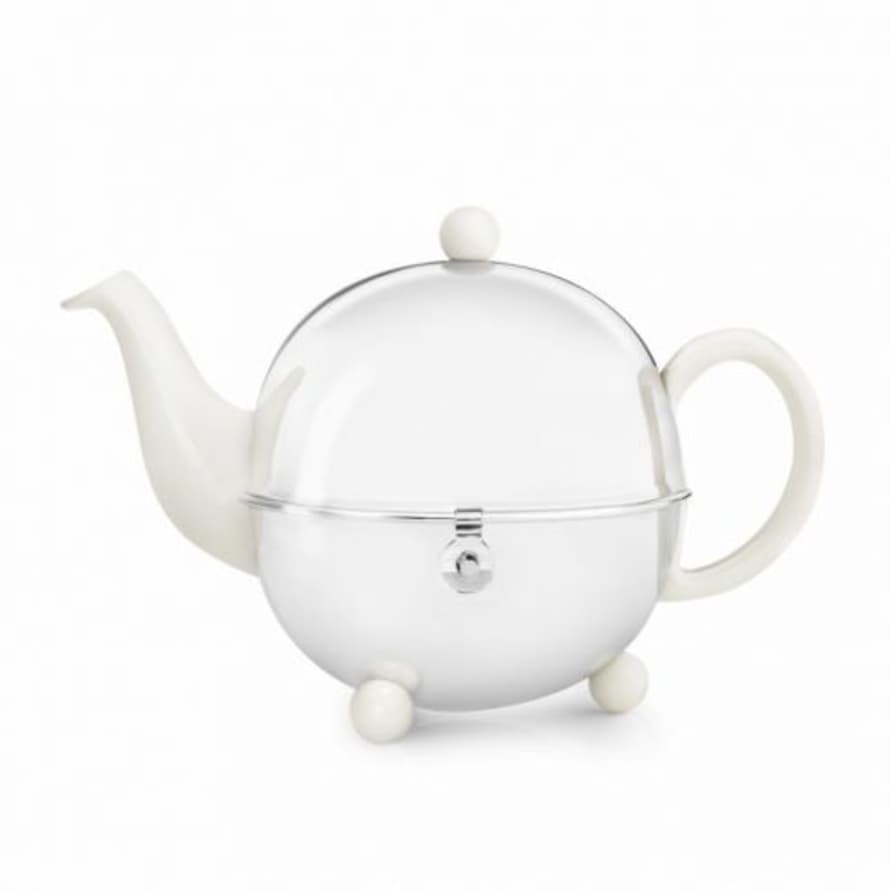 Bredemeijer Holland Bredemeijer Teapot Cosy Design Stoneware Cream White Body 1.3l With Polished Steel Casing