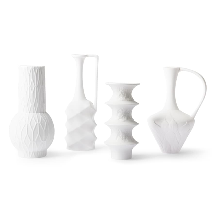 HK Living Matt White Porcelain Vases Set of 4