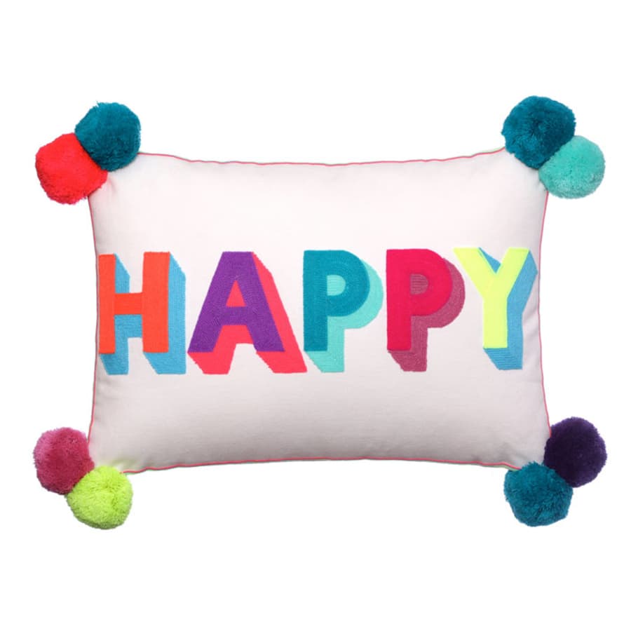 Bombay Duck Happy Embroidered Cushion 