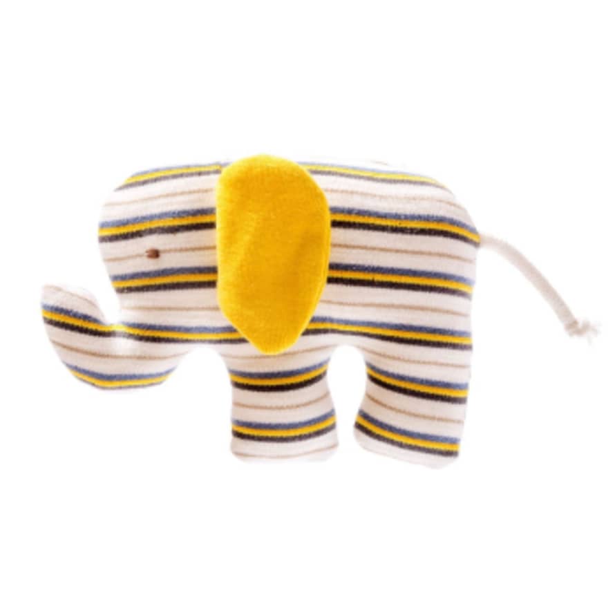 Best Years Organic Cotton Elephant Baby Toy with Yellow, Blue and White Stripes