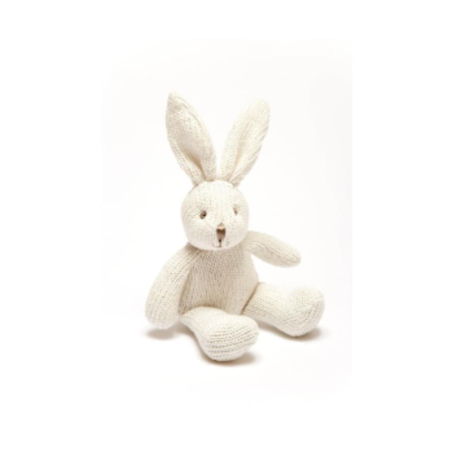 Best Years Knitted White Organic Cotton Bunny Baby Rattle