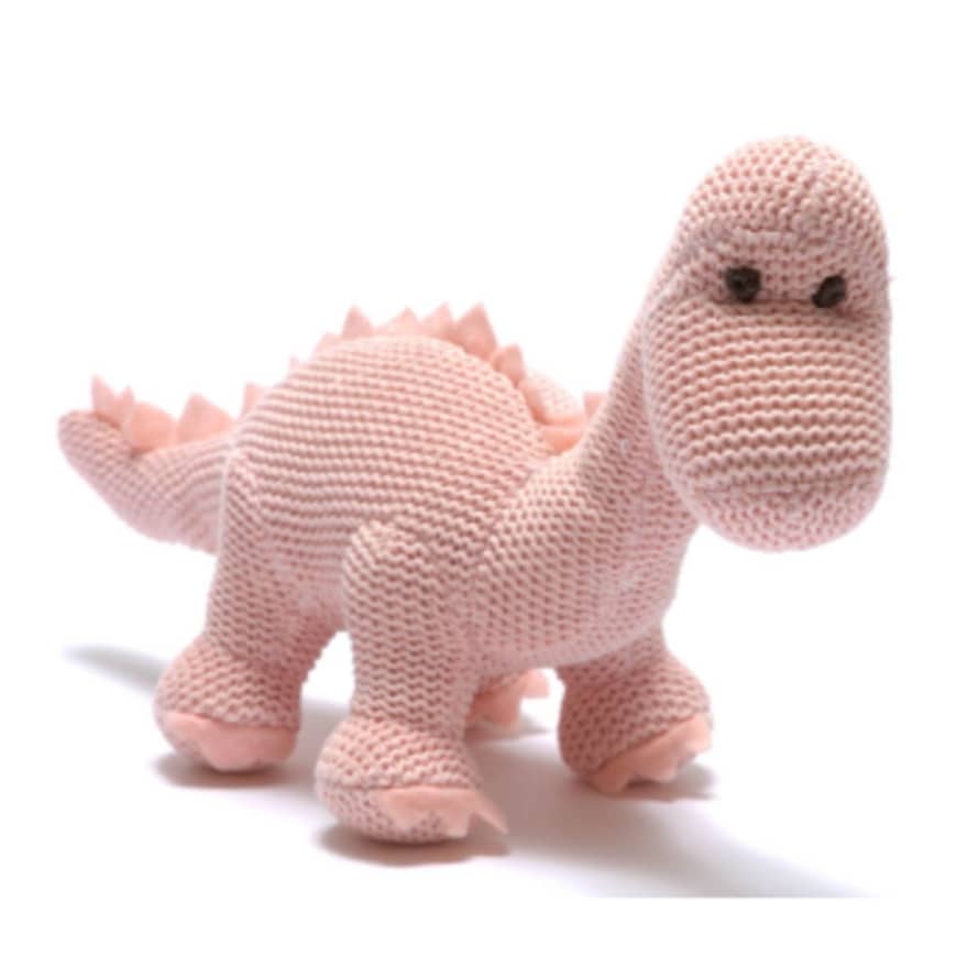 Best Years Knitted Pink Organic Cotton Diplodocus Dinosaur Baby Rattle