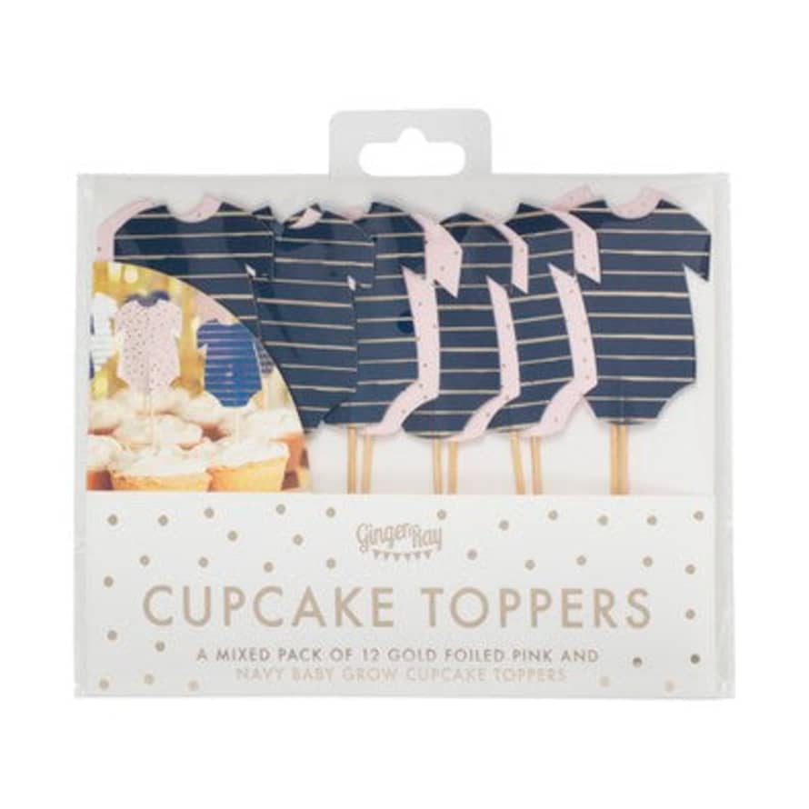 Ginger Ray Pink And Navy Babygrow Baby Shower Cupcake Toppers