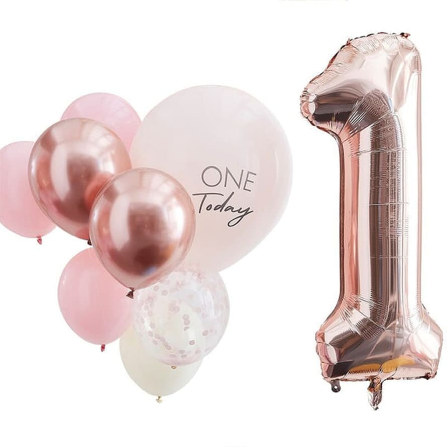 Gingerray Pink And Rose Gold First Birthday Balloons