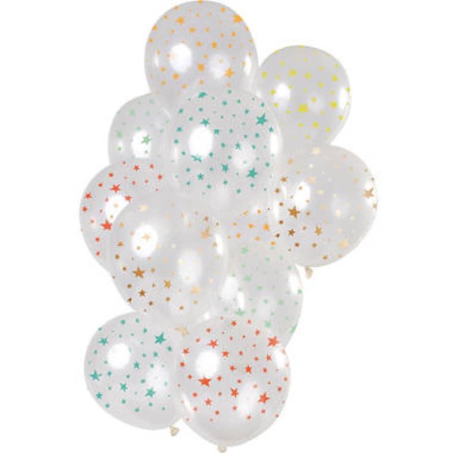 Folat Balloons Stars Multi Colors Transparent 30cm - 12 Pieces
