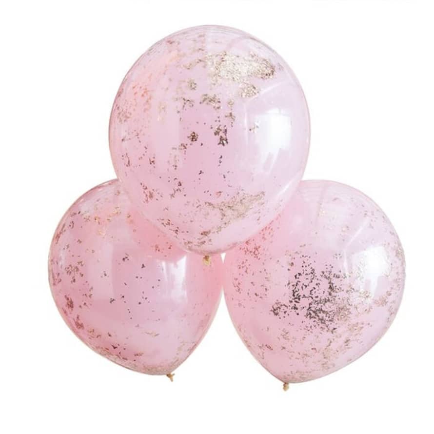 Gingerray Double Layered Pink And Rose Gold Confetti Balloons