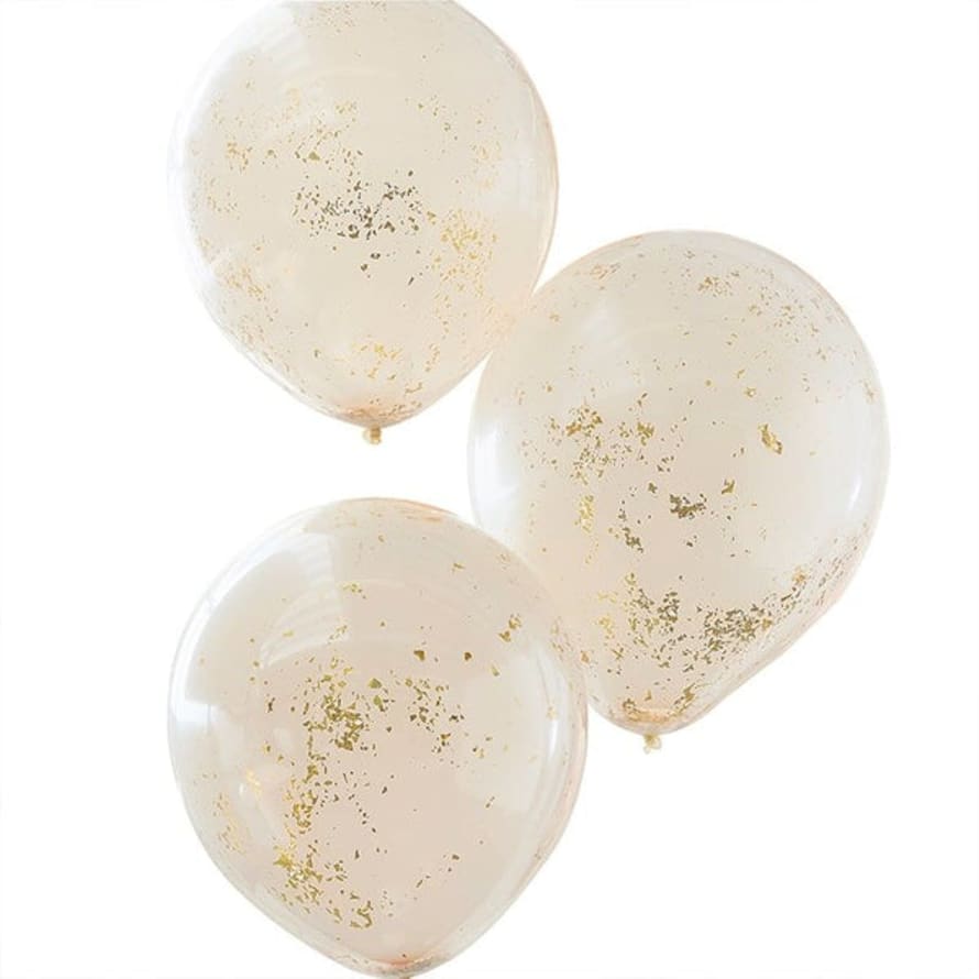 Gingerray Double Layered Peach And Gold Glitter Confetti Balloons