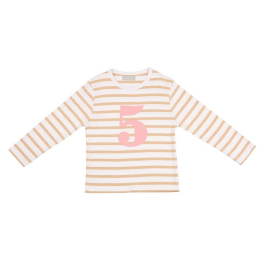 Bob and Blossom Biscuit & White Breton Striped Pink Number 5 T-Shirt