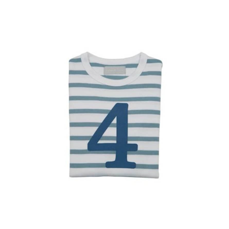 Bob and Blossom Ocean Blue & White Breton Striped Blue Number 4 T-Shirt