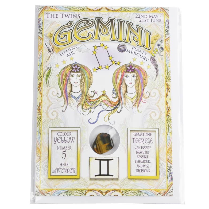 &Quirky Zodiac Card With Gemstone - Gemini