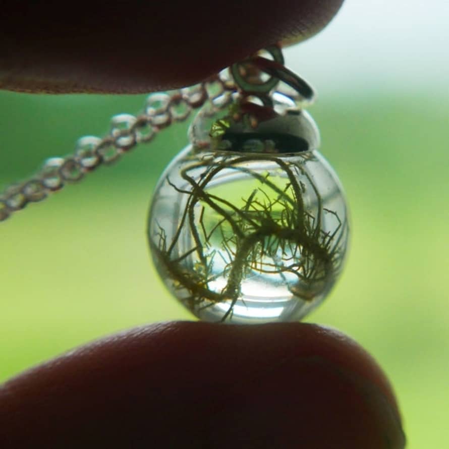 Botanic Isles Lichen Resin Sphere Silver Necklace