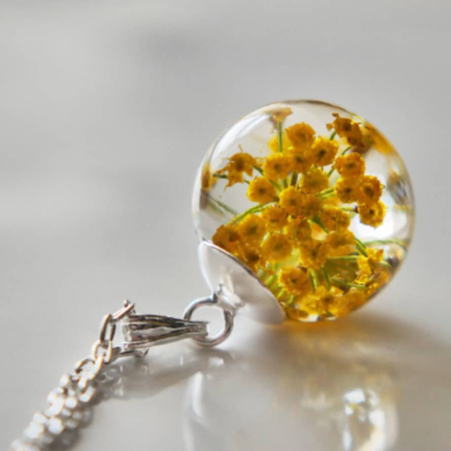 Botanic Isles Fennel Pollen Resin Sphere Silver Necklace