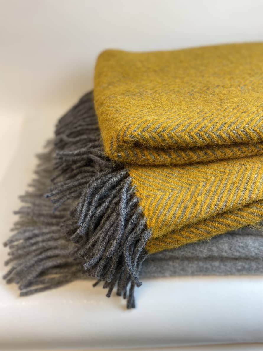 D&T Design Blanket Wool Herringbone Grey/ Ocker FB 1247