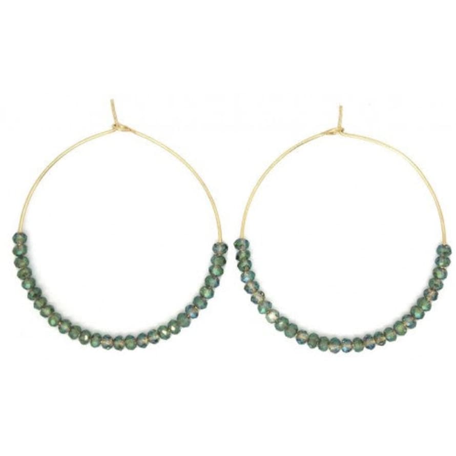 Isles & Stars Large Round Hoop With Green Glass Beads Earrings - Gold Or Silver
