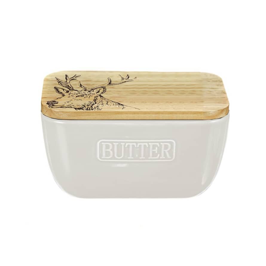Just Slate Off White Stag Oak and Ceramic Butter Dish