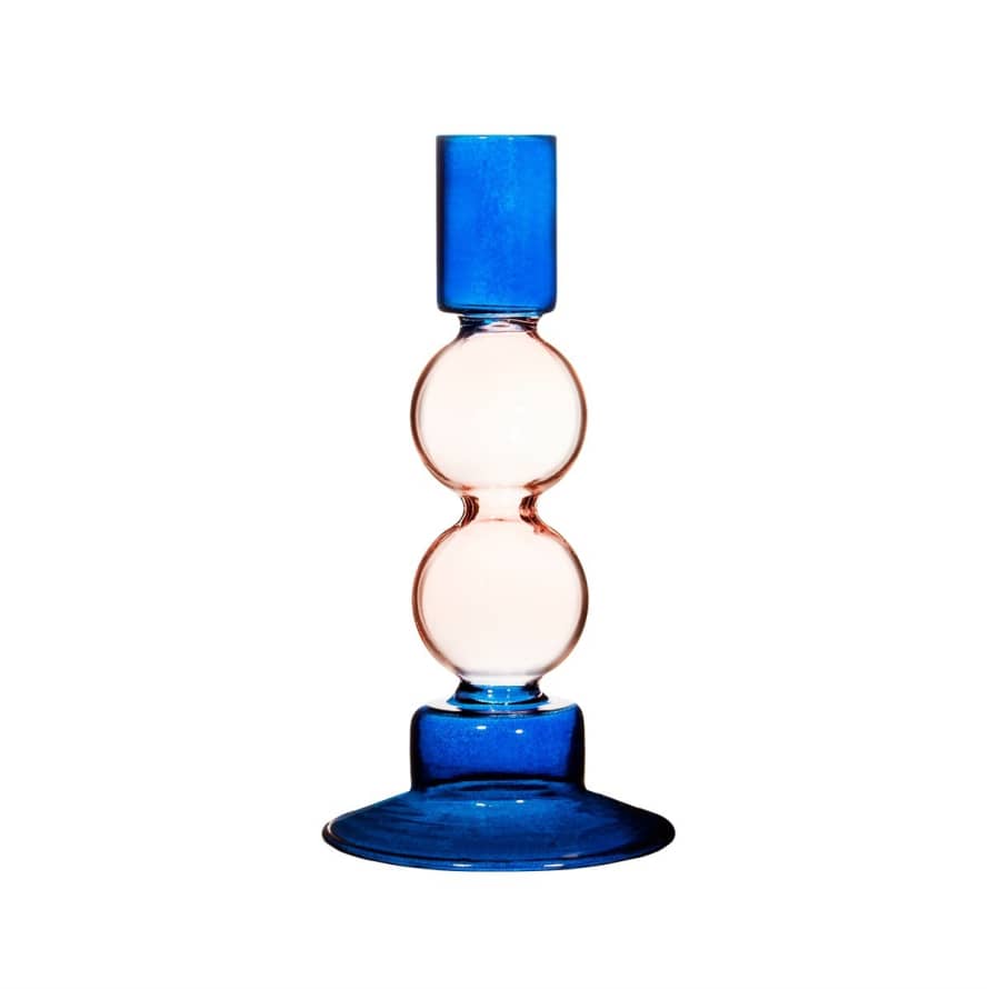 Sass & Belle  Pink & Blue Glass Two Tone Bubble Candlestick Holder
