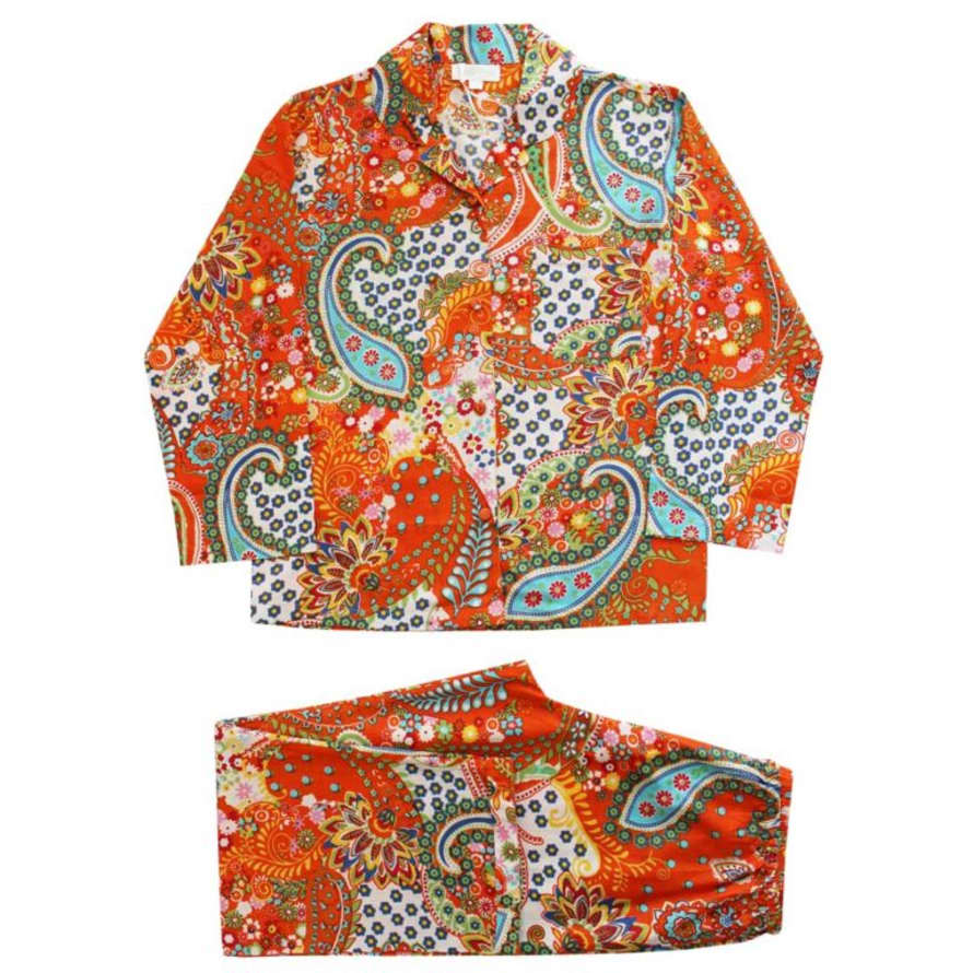 Powell Craft Ladies Orange Paisley Print Cotton Pyjamas