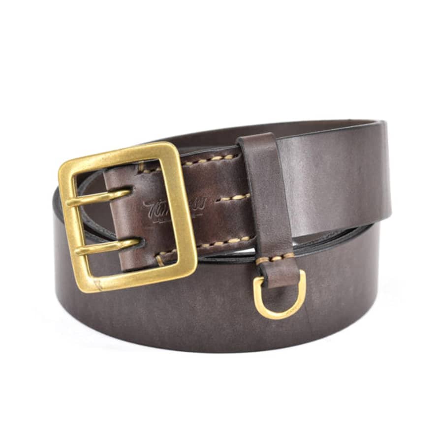 Timeless Leather Double Pin Leather Belt Brass - Brown - 4.5cm
