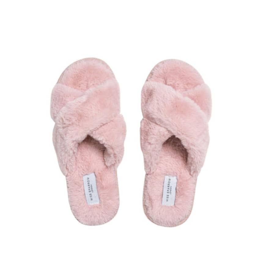 Miss Sparrow Faux Fur Cross Over Slipper - Pink
