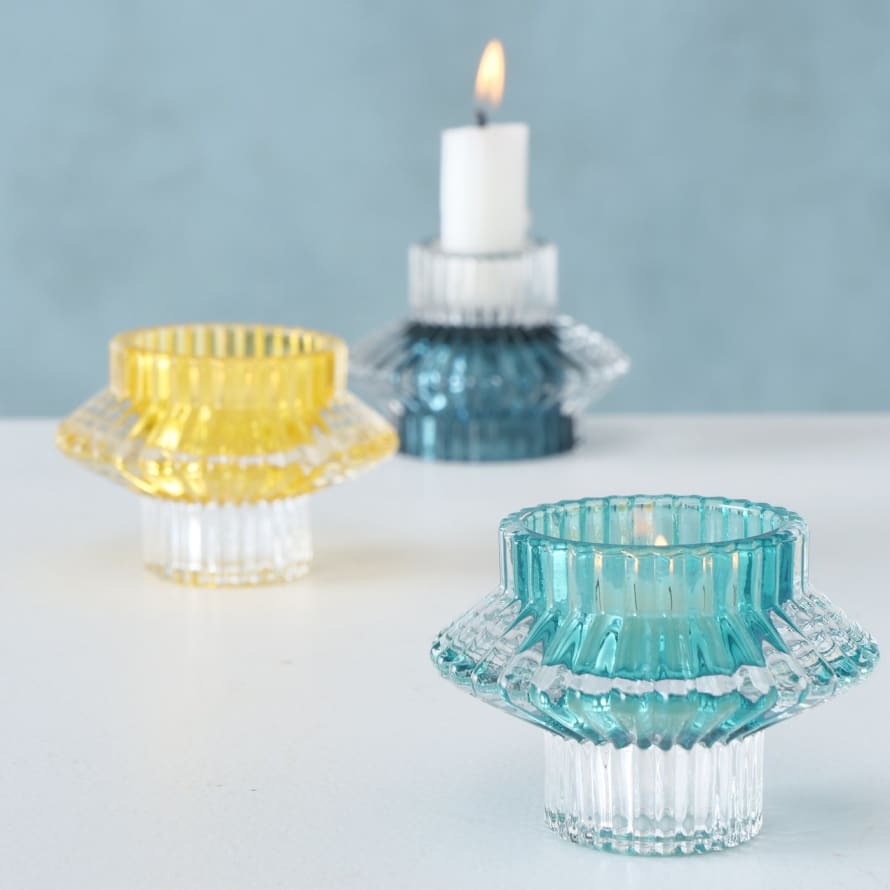 &Quirky Phyllis Duel Candle Holder : Petrol, Turquoise or Yellow