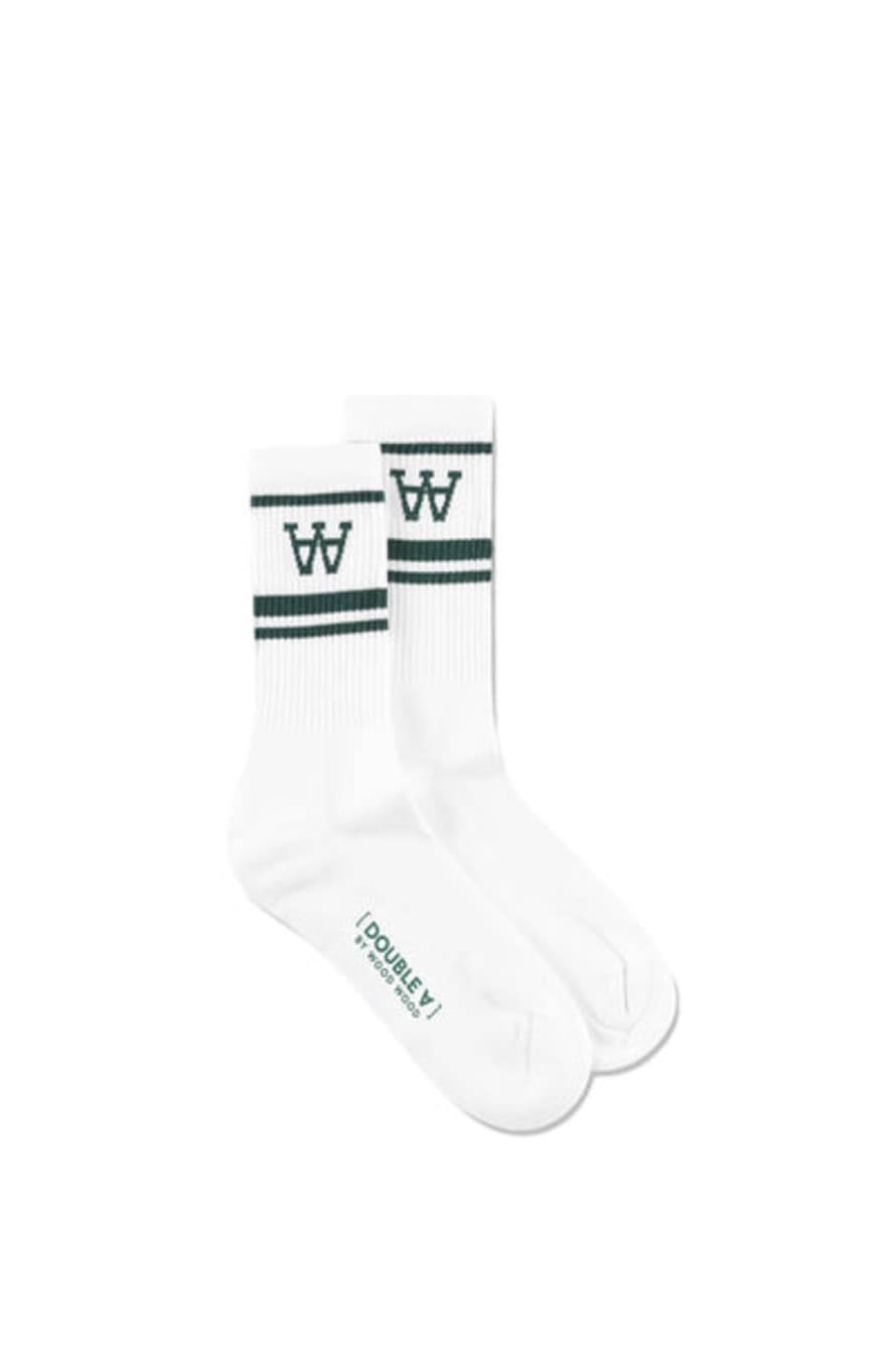 Wood Wood Con 2 Pack Socks , White Green