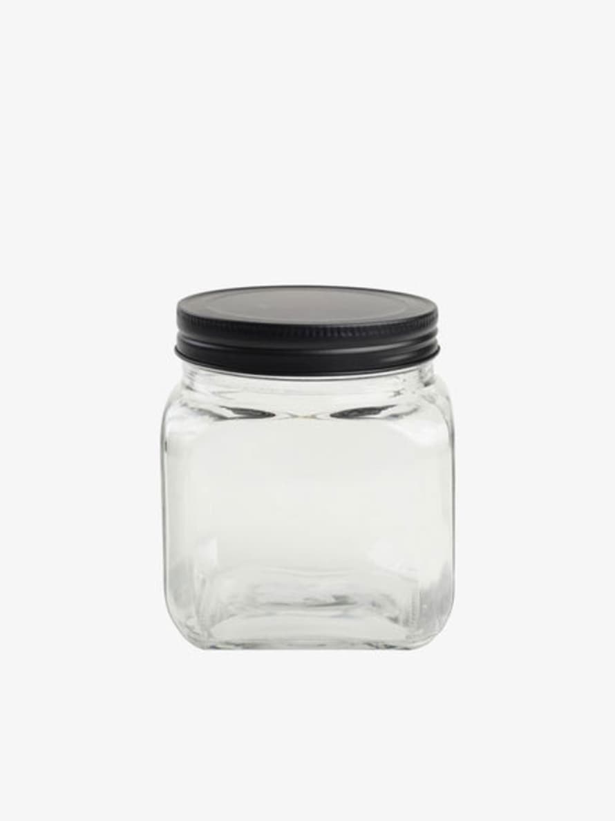 T&G Small Square Glass Jar With Black Lid