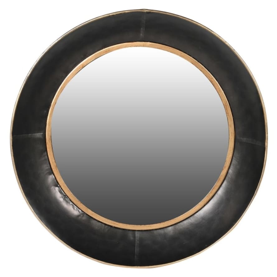 Maitri Black Dimpled Round Mirror