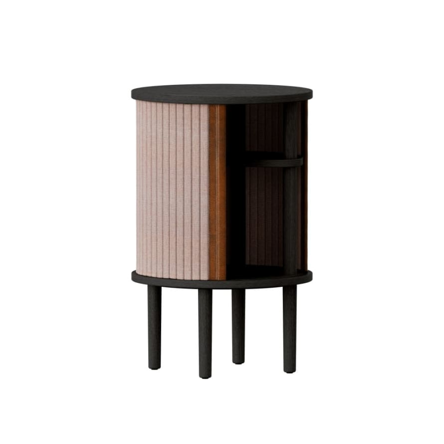 UMAGE Black Oak Audacious Side Table with Dusty Rose Pink Doors