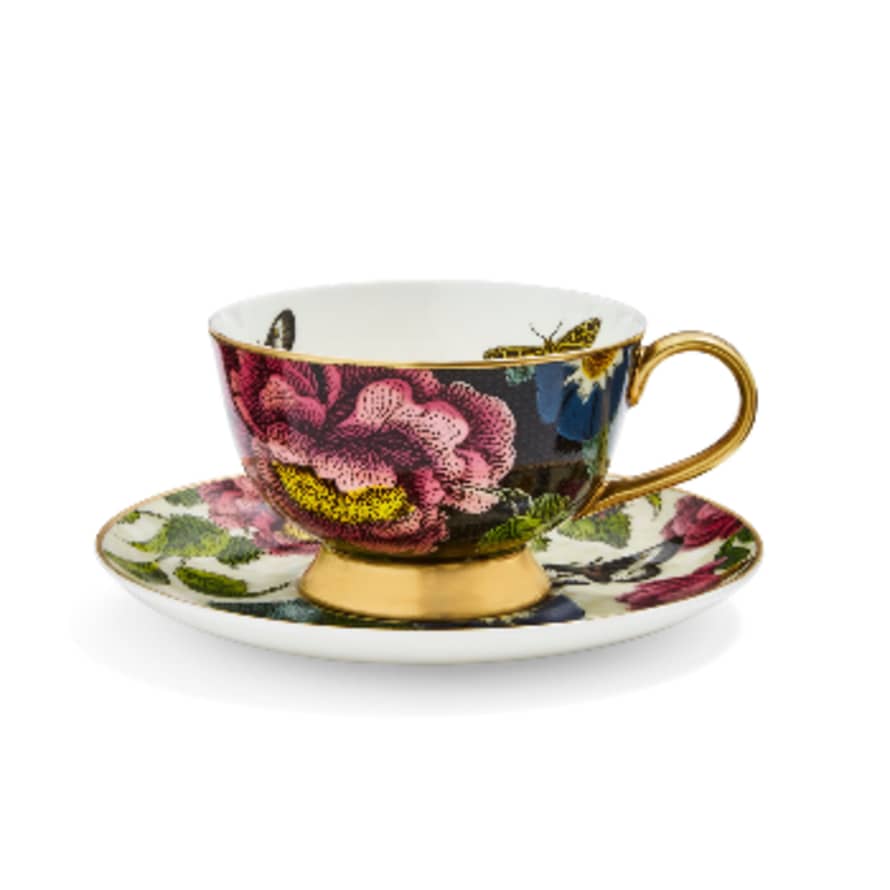 Spode Creatures of Curiosity Dark Floral Coupe Teacup and Saucer
