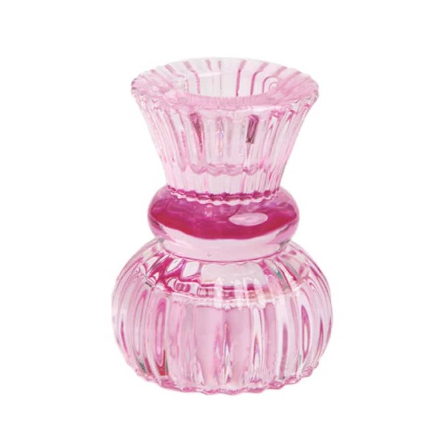 TURNING TABLES Boho Small Glass Candle Holder - Pink