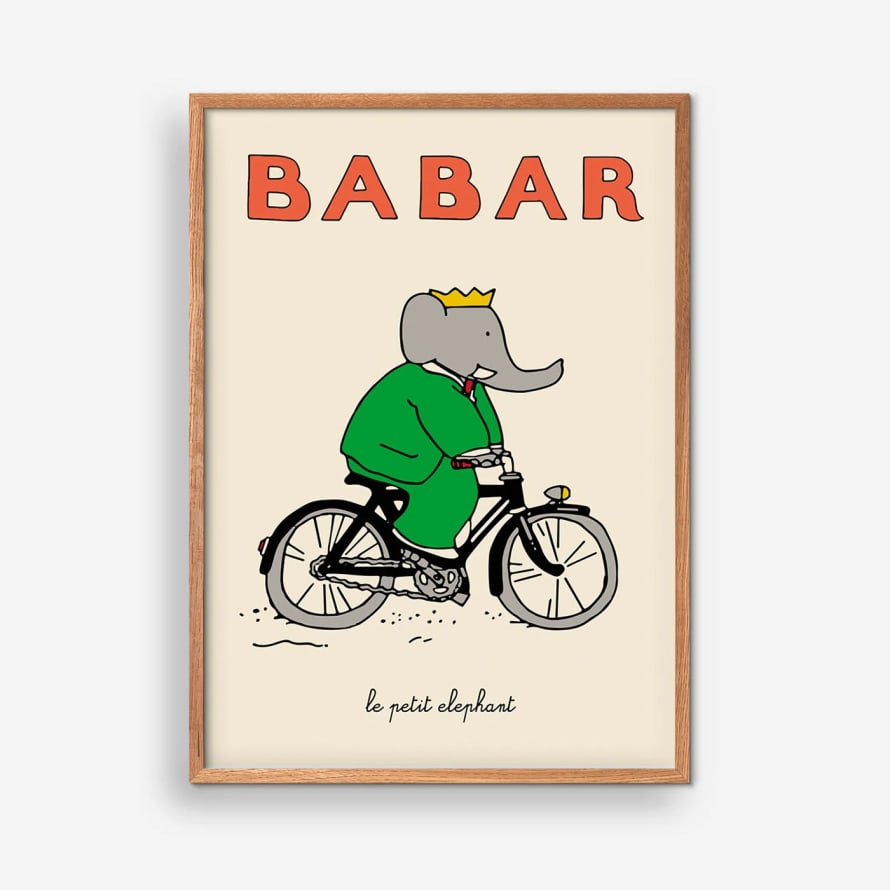 EMPTY WALL Jean de Brunhoff Babar Bicycle Print - 30x40cm