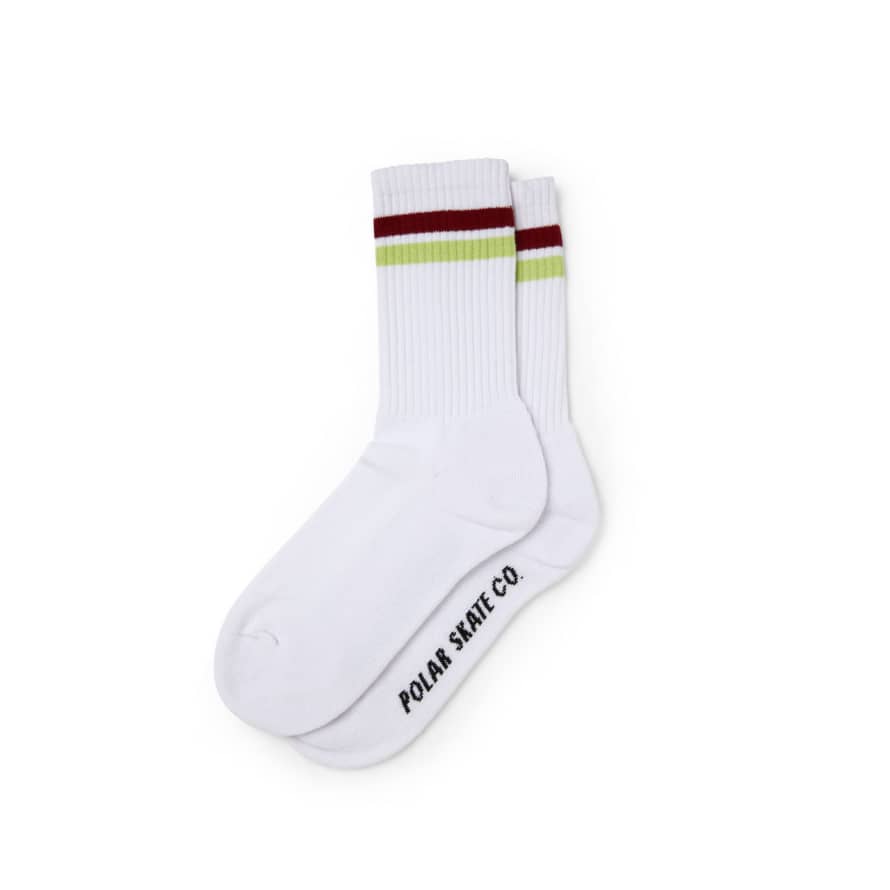 POLAR SKATE Stripe Socks - White/ Rich Red / Chartreuse