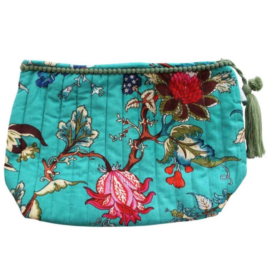 Powell Craft Teal Exotic Flower Print Wash Bag