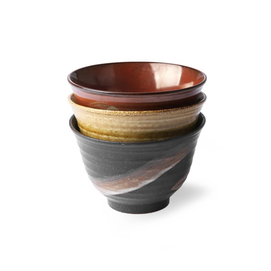 HK Living Kyoto Ceramics Japanese Matcha Bowls Set of 3