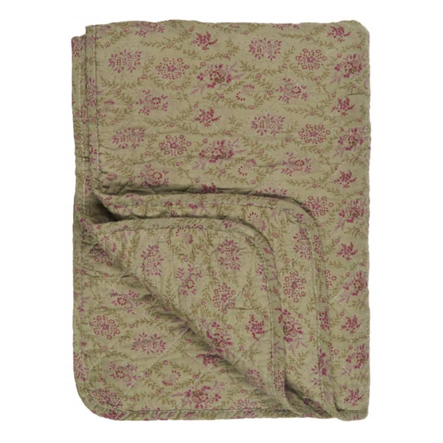 Ib Laursen Olive And Pink Floral Quilt