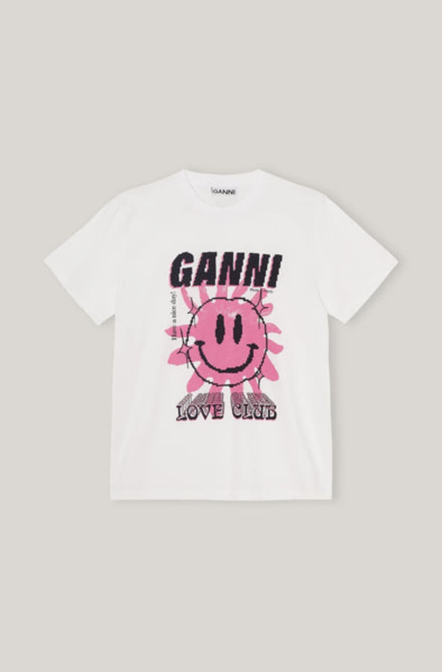 Ganni Basic Jersey Smiley Relaxed T-Shirt - White/Pink