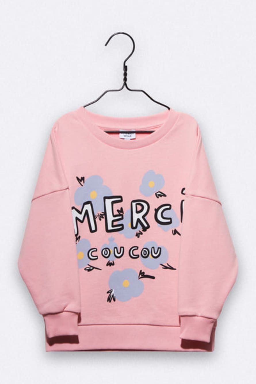 LOVE kidswear Tara Sweater In Grapefruit Pink With Little Flower Embroidery For Kids