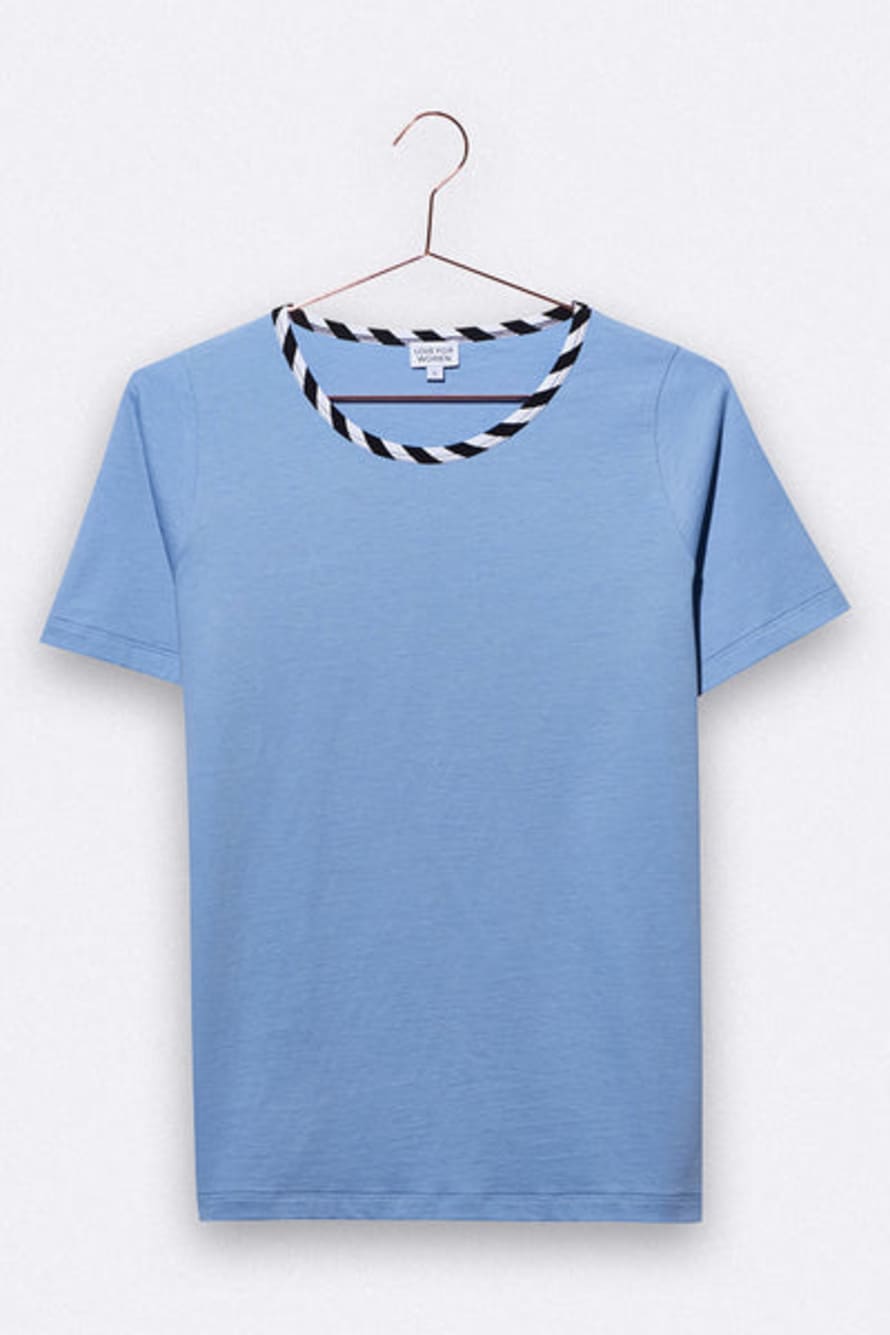 LOVE kidswear Balthasar T-Shirt In Lavender Blue With Striped Neckbinding For Women