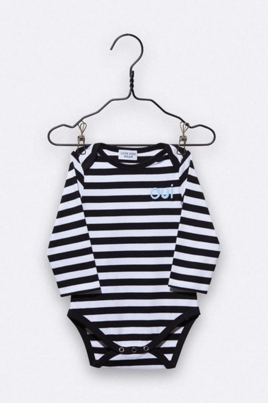 LOVE kidswear Luke Body In Black & White Stripes With Oui Embroidery