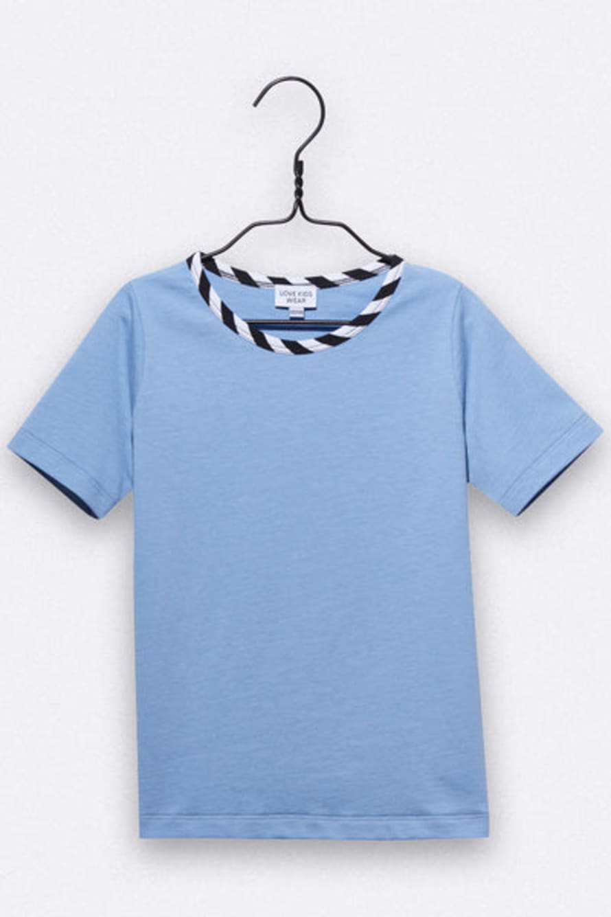 LOVE kidswear Balthasar T-Shirt In Lavender Blue With Striped Neckbinding For Kids