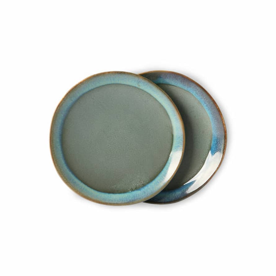 HK Living - 70s Ceramic Dessert Plate - Set Of 2 - Moss
